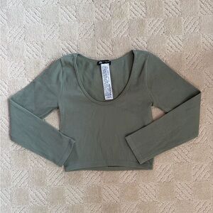 Zara Sage Green Ribbed Crop Top